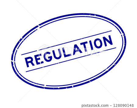 Grunge blue regulation word oval rubber seal stamp on white background 128090148