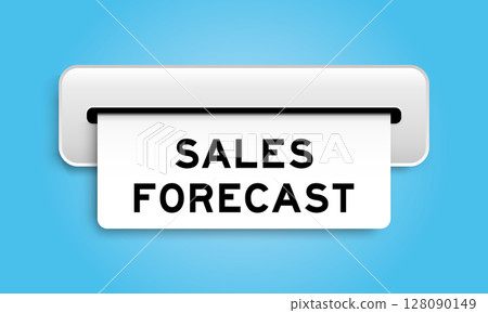 White coupon banner with word sales forecast from machine on blue color background White coupon banner with word sales forecast from machine on blue color background 128090149