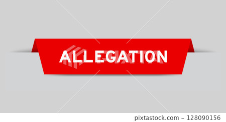 Red color inserted label with word allegation on gray background 128090156