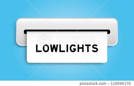 White coupon banner with word lowlights from machine on blue color background 128090170