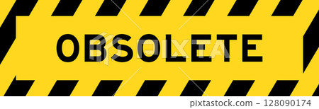 Yellow and black color with line striped label banner with word obsolete Yellow and black color with line striped label banner with word obsolete 128090174