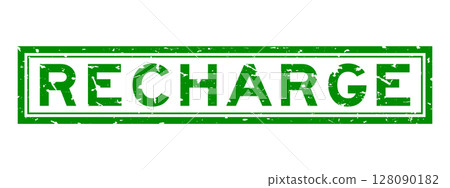 Grunge green recharge word square rubber seal stamp on white background 128090182