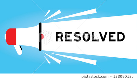Color megaphone icon with word resolved in white banner on blue background Color megaphone icon with word resolved in white banner on blue background 128090183