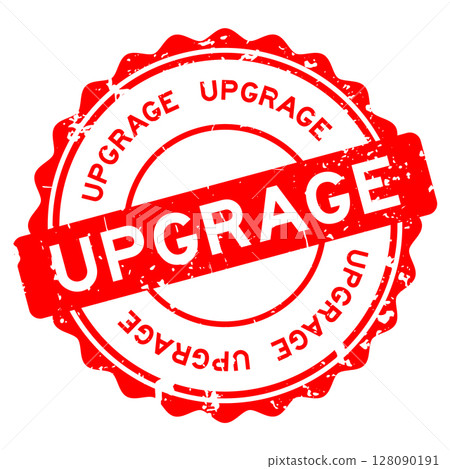 Grunge red upgrade word round rubber seal stamp on white background 128090191