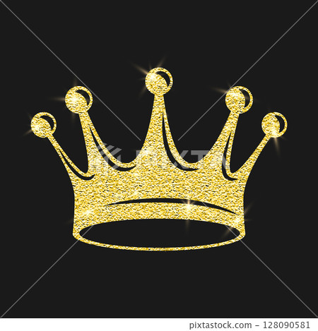 Vector Golden Glitter Crown Icon on Black Background. Queen Crown, Princess Glowing Crown, Royal Luxury Logo Design Element. Gold Sparkle Crown Clipart for Invitation, Greeting Card Vector Golden Glitter Crown Icon on Black Background. Queen Crown, Princess Glowing Crown, Royal Luxury Logo Design Element. Gold Sparkle Crown Clipart for Invitation, Greeting Card 128090581
