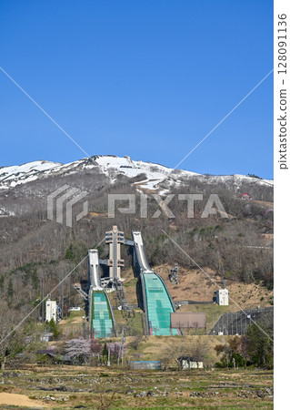 Image of a ski jump in summer 128091136