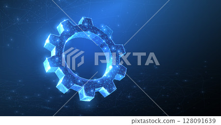 Gear. Abstract vector wireframeone gear 3d modern illustration on dark blue background. 128091639