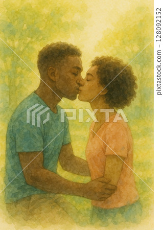 情人之吻 | 水彩愛情插畫。浪漫擁抱時刻 情人之吻 | 水彩愛情插畫。浪漫擁抱時刻 128092152