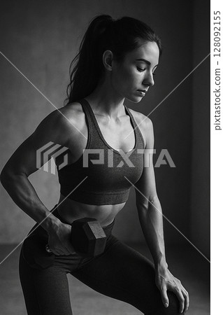 專注訓練的女人 | 黑白健身照。靜默訓練,優美肌肉線條 專注訓練的女人 | 單色健身 專注訓練的女人 | 黑白健身照。靜默訓練,優美肌肉線條 專注訓練的女人 | 單色健身 128092155