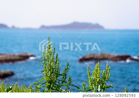 Afternoon View of Sea Rocks and Keelung Islet in Shimen, Taiwan. 128092593