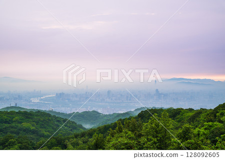 Serene Morning View of Taipei City from Datun Mountain. Serene Morning View of Taipei City from Datun Mountain. 128092605