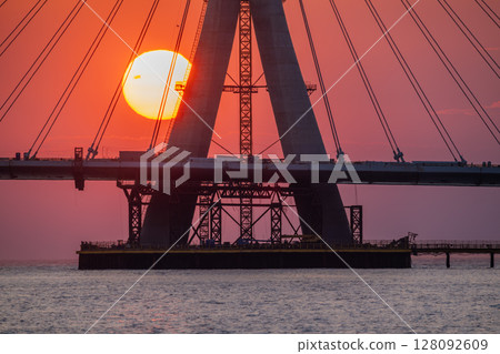 Stunning Sunset Over Danshui New Taipei Taiwan with Under. 128092609