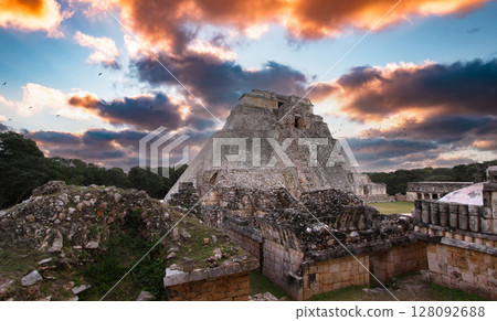 Pyramid of the magician, Uxmal, Yucatan, Mexico 128092688