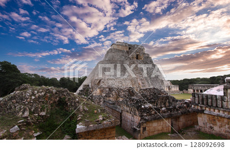 Pyramid of the magician, Uxmal, Yucatan, Mexico 128092698