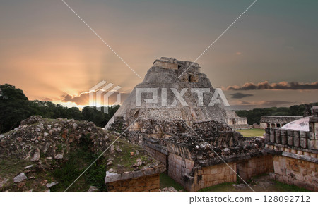Pyramid of the magician, Uxmal, Yucatan, Mexico 128092712