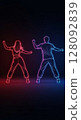 Dancers performing with red and blue neon lights 128092839