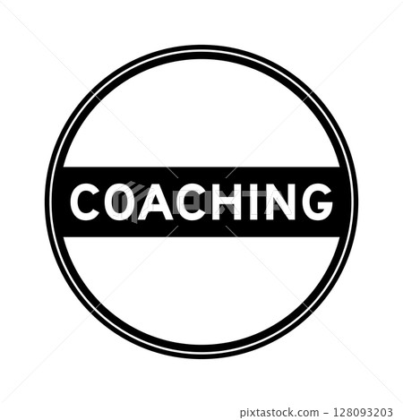 Black color round seal sticker in word coaching on white background 128093203