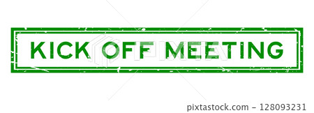 Grunge green kick off meeting word square rubber seal stamp on white background 128093231