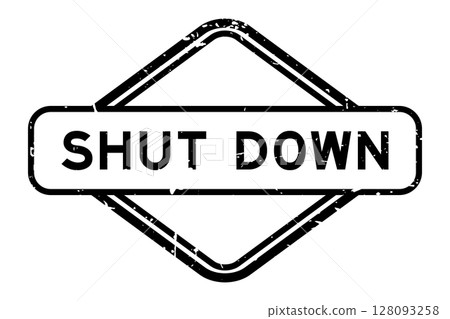 Grunge black shut down word rubber seal stamp on white background 128093258