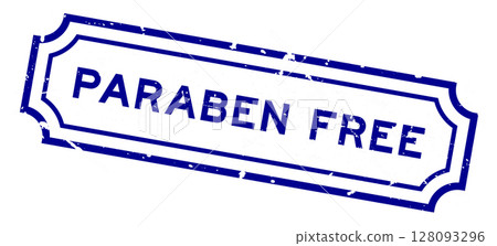 Grunge blue paraben free word square rubber stamp on white background 128093296