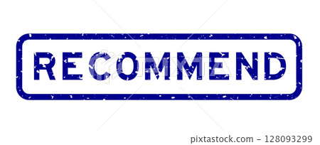Grunge blue recommend word square rubber seal stamp on white background 128093299