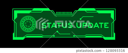 Green color of futuristic hud banner that have word status update on user interface screen on black background 128093316