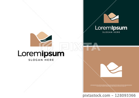 Landscape of river, creek and valley logo design template. Nature logo vector design 128093366