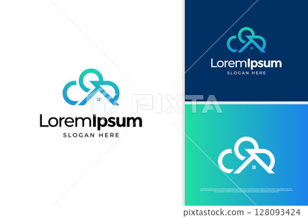 Cloud house logo illustration design. Cloud and real estate logo design template 128093424
