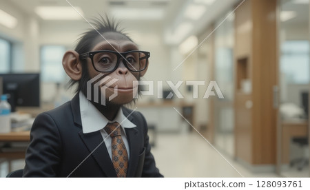 Professional Young Chimpanzee in Business Suit in Modern Office 128093761