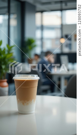 Iced Latte in Modern Office Setting 128093782