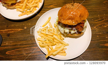Premium burger and fries Premium burger and fries 128093970