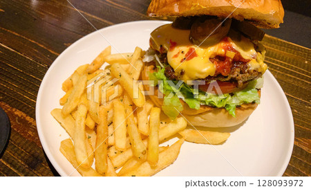 Premium burger and fries Premium burger and fries 128093972