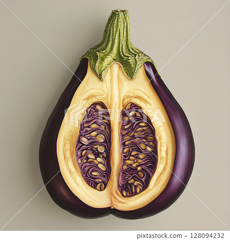 A detailed illustration of an eggplant cross section 128094232