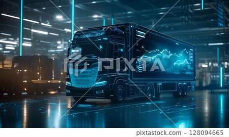 fleet performance data chart in holographic interface, 128094665