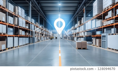 futuristic smart logistics hub with digital map overlay, 128094670