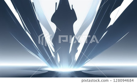 Powerful Silhouette with Dynamic Energy Burst Background 128094684