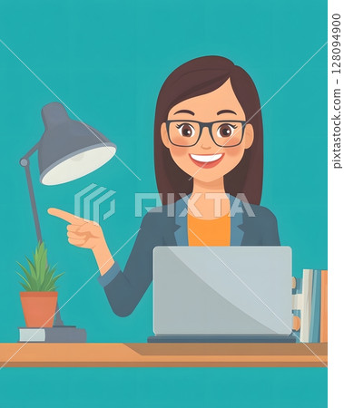 flat cartoon smiling person pointing friendly office campaign 128094900