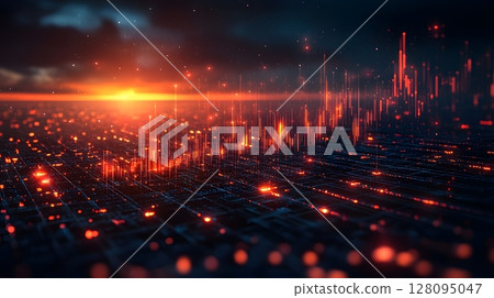 stock market screen with graph rising, glowing background, 128095047
