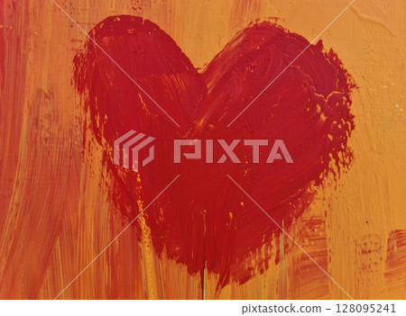 A red heart is casually painted with oil paint on the wall. 128095241