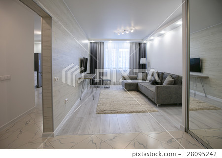 Part of a studio apartment with living room and kitchen. Part of a studio apartment with living room and kitchen. 128095242