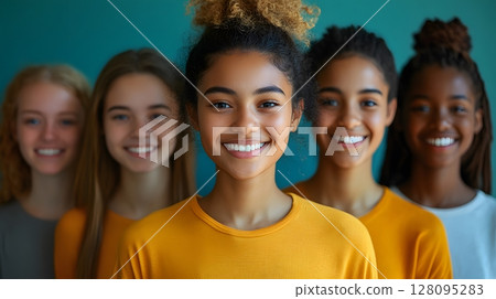 diverse students in virtual classroom grid view, 128095283