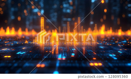 economic performance analytics chart glowing in blue and gold 128095360