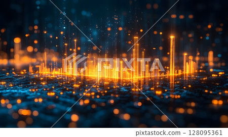 economic performance analytics chart glowing in blue and gold 128095361