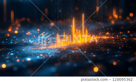 economic performance analytics chart glowing in blue and gold 128095362