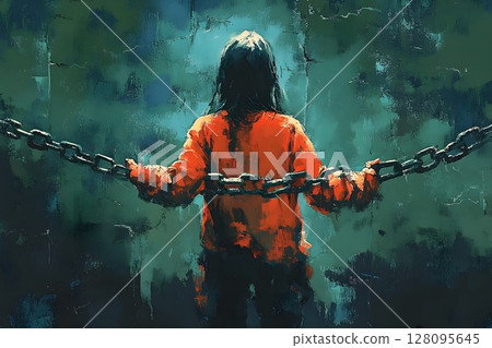 emotional illustration of freedom and rescue from trafficking 128095645