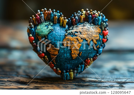 friendship symbol with heart shaped globe and people around it 128095647