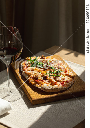 Pinsa with turkey porcini mushrooms and cheese 128096118