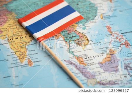 Bangkok, Thailand December 10, 2023 Thailand map in world map paper. 128096337