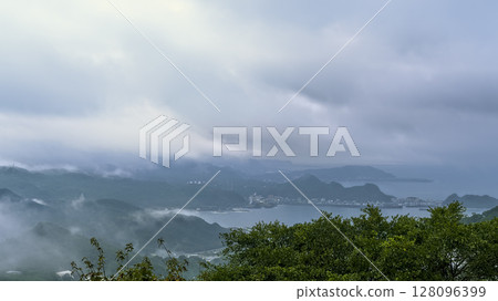 View of the mountains and coves of northern Taiwan from Jiufen / New Taipei, Taiwan View of the mountains and coves of northern Taiwan from Jiufen / New Taipei, Taiwan 128096399
