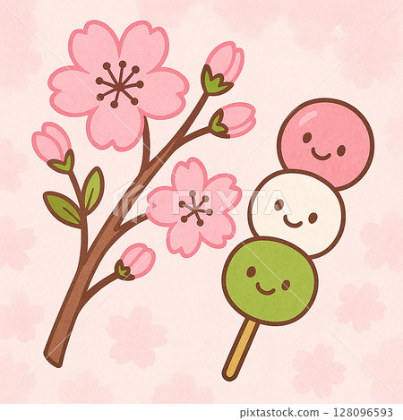 Spring cherry blossoms and three-colored rice dumplings 128096593